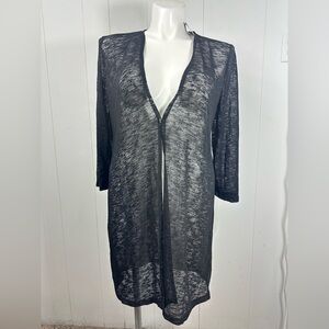 NWT Kasper Black Open Knit Long Sleeve Cardigan Sweater Size L